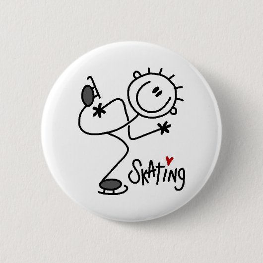 Einfache Stäbchenfigur Eislauf T-Shirts und Gesche Button (Vorderseite)