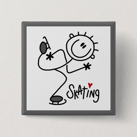 Einfache Stäbchenfigur Eislauf T-Shirts und Gesche Button (Vorderseite)