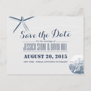 Einfache Starfish & Sand Dollar Save the Date Ankündigungspostkarte