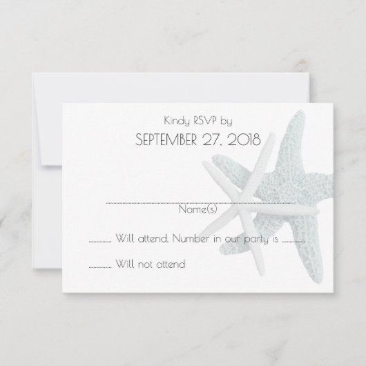 Einfache Starfish White Wedding Reply Cards RSVP Karte (Vorderseite)