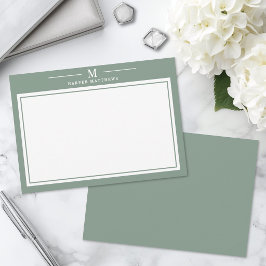Einfache Stationery mit Salbeigrünem Monogramm Mitteilungskarte