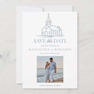 Einfache staubblaue christliche Kapelle Kirche Fot Save The Date