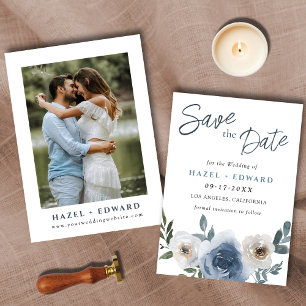 Einfache staubblaue Fotohochzeit Karte zur Voraban
