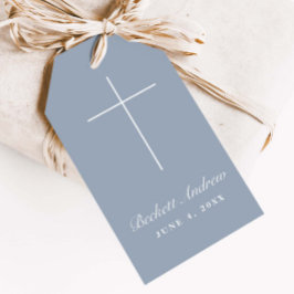Einfache staubblaue Kreuz-Schrift-Taufe Geschenkanhänger