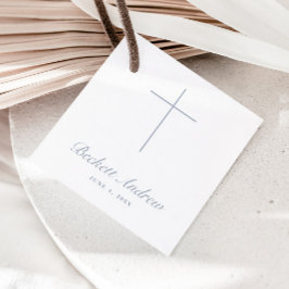 Einfache staubblaue Kreuz-Schrift-Taufe Geschenkanhänger