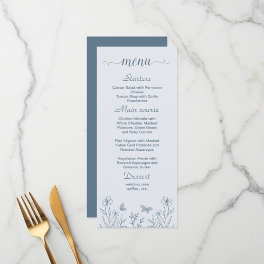 Einfache, staubige Blütenhochzeit Menükarte (Vorderseite/Rückseite Beispiel)