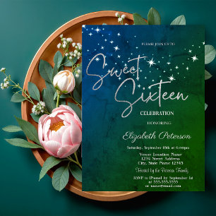 Einfache Sterne Grüne Sweet 16  Einladung