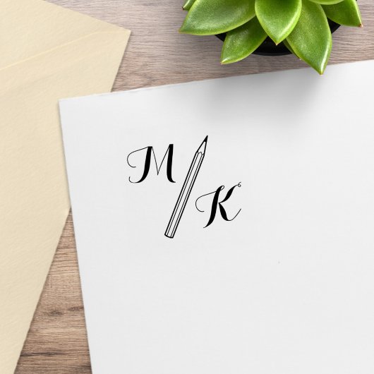 Einfache Stift-Monogramm-Initialen 1x1 Gummistempel
