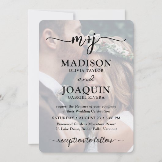 Einfache Stilftige Skriptinitialen 2 Foto Hochzeit Einladung (Vorderseite)