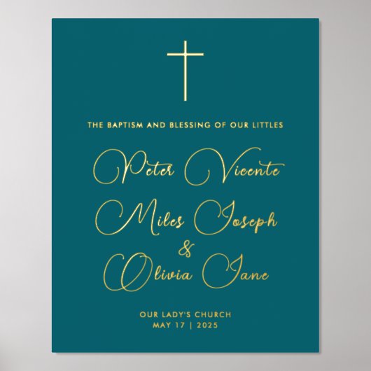 Einfache, stilvolle Aquamarine Taufe für religiöse Foliendrucke (Vorderseite)