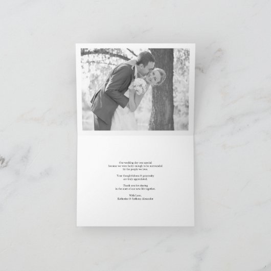 Einfache, stilvolle Black Classic Script Foto Wedd Dankeskarte (Innenseite)