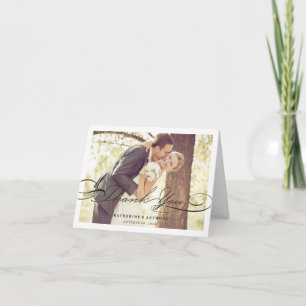 Einfache, stilvolle Black Classic Script Foto Wedd Dankeskarte