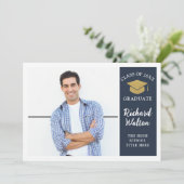 Einfache, stilvolle Blue & Gold Foto Graduation Pa Einladung (Stehend Vorderseite)