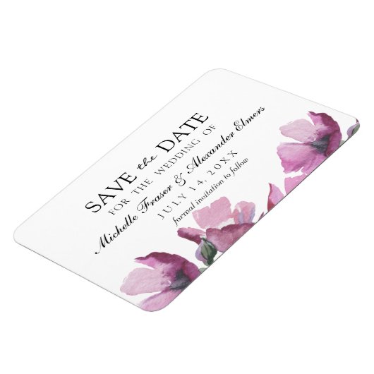 Einfache, stilvolle Blume. Hochzeit Save the Date Magnet (Linke Seite)