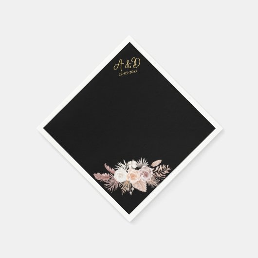 EINFACHE STILVOLLE BOHO BLACK FLORAL Hochzeit Serviette (Ecke)