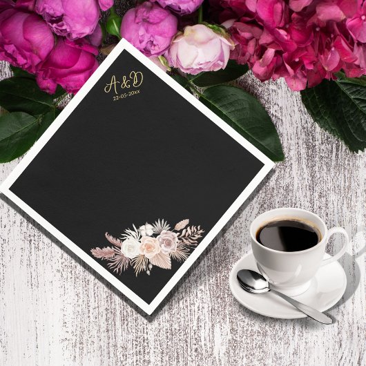 EINFACHE STILVOLLE BOHO BLACK FLORAL Hochzeit Serviette