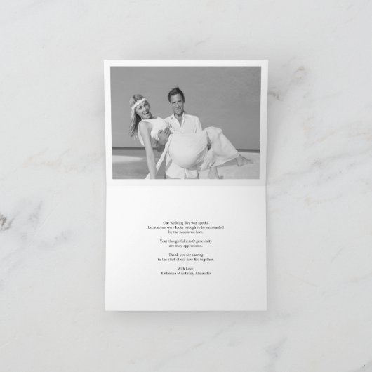 Einfache, stilvolle Dankeschön Script Wedding Foto Dankeskarte (Innenseite)