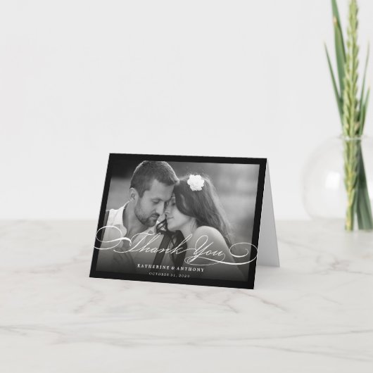 Einfache, stilvolle Dankeschön Script Wedding Foto Dankeskarte (Vorderseite)