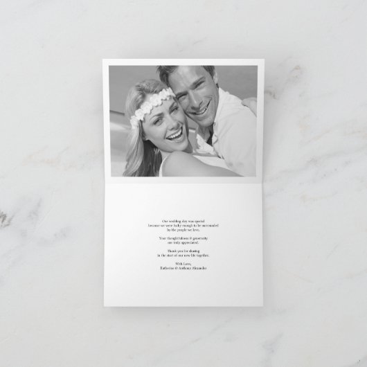 Einfache, stilvolle Dankeschön Script Wedding Foto Dankeskarte (Innenseite)
