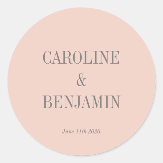 Einfache stilvolle Elegant Blush Gray Custom Weddi Runder Aufkleber (Vorderseite)
