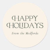 Einfache, stilvolle Happy Holidays | Grünes Elfenb Runder Aufkleber (Vorderseite)