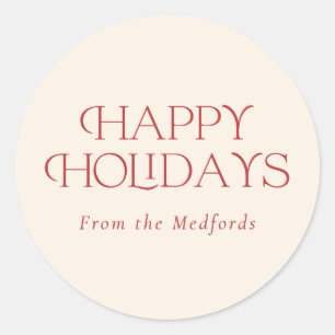 Einfache, stilvolle Happy Holidays Rotes Elfenbe Runder Aufkleber