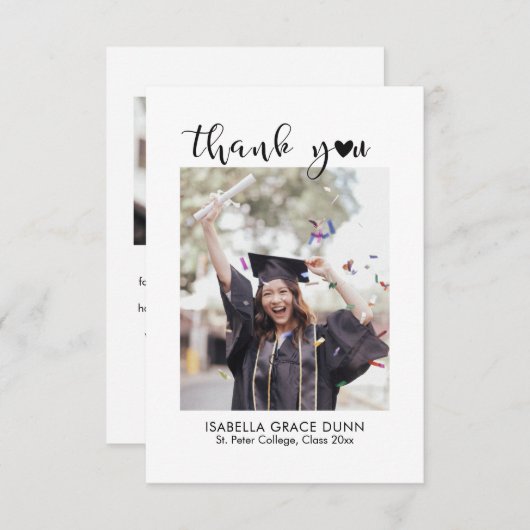 Einfache Stilvolle Herzkalligrafie Script Abschlus Dankeskarte (Vorne/Hinten)