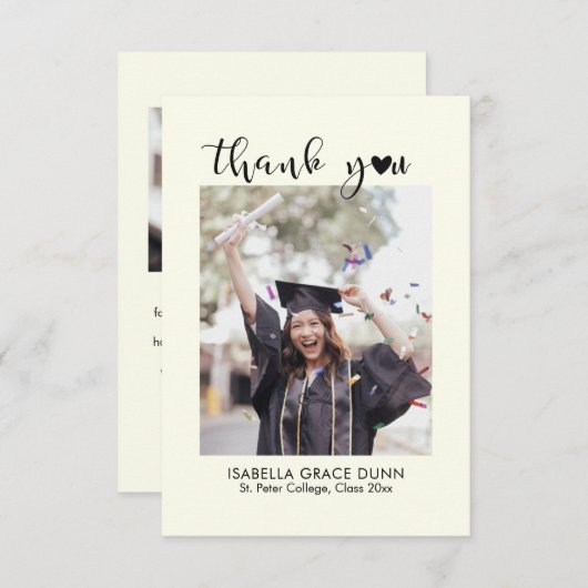 Einfache Stilvolle Herzkalligrafie Script Abschlus Dankeskarte (Vorne/Hinten)