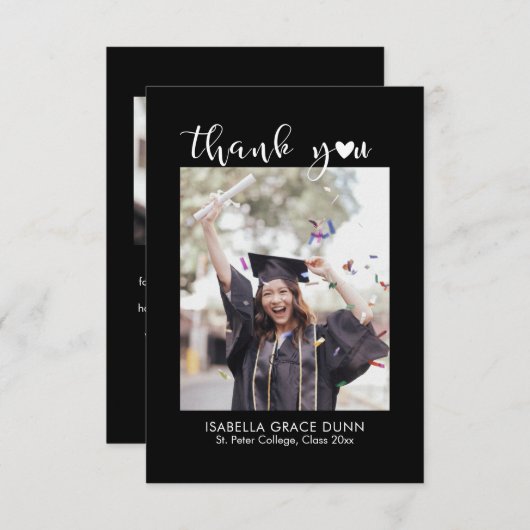 Einfache Stilvolle Herzkalligrafie Script Abschlus Dankeskarte (Vorne/Hinten)