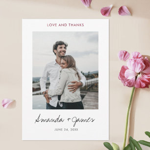 Einfache, stilvolle Hochzeit des Burgunder Fotos Dankeskarte