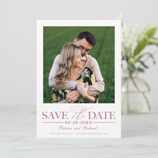Einfache, stilvolle Hochzeit speichern Sie das Dat Einladung (Stehend Vorderseite)