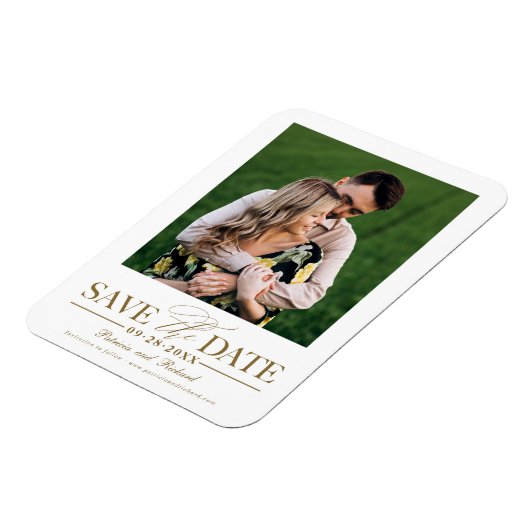 Einfache, stilvolle Hochzeit speichern Sie das Dat Magnet (Linke Seite)