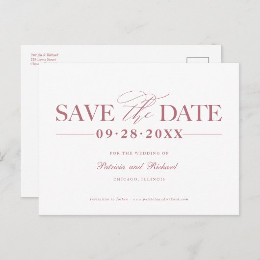 Einfache, stilvolle Hochzeit speichern Sie das Dat Postkarte (Vorne/Hinten)