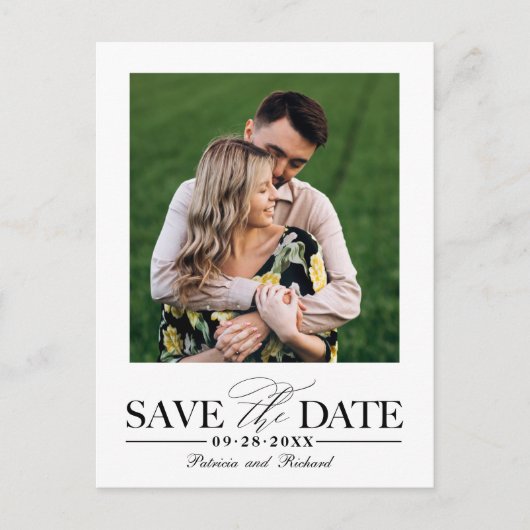 Einfache, stilvolle Hochzeit speichern Sie das Dat Postkarte (Vorderseite)