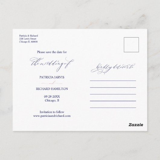 Einfache, stilvolle Hochzeit speichern Sie das Fot Postkarte (Rückseite)