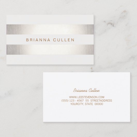 Einfache, stilvolle IMITATE Silber und Weiß gestre Visitenkarte (Vorne/Hinten)