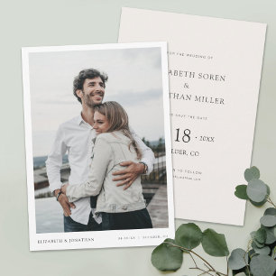 Einfache stilvolle moderne Foto-Hochzeit Speichern Einladung