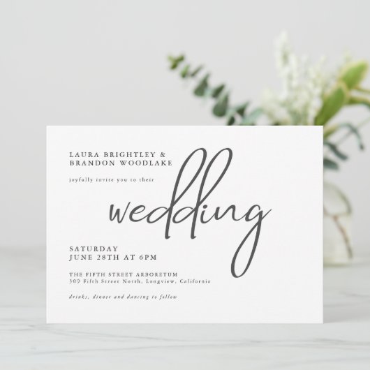 Einfache, stilvolle, moderne Minimalistische Scrip Einladung (Stehend Vorderseite)