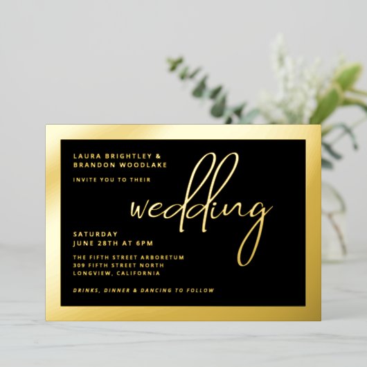 Einfache, stilvolle, moderne Minimalistische Scrip Folieneinladung (Stehend vorne)