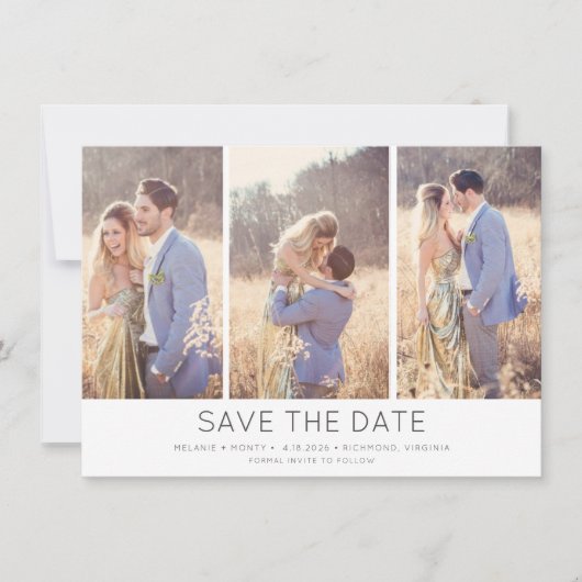 Einfache, stilvolle moderne Multi-Foto-Hochzeit Save The Date (Vorderseite)