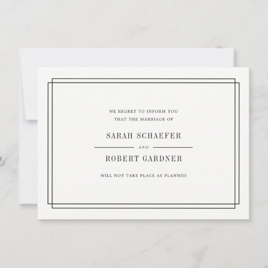 Einfache Stornierungskarte für Hochzeiten Ankündigung (Vorderseite)