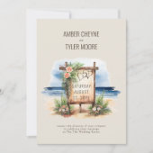 Einfache Strandfarbe Hochzeitsdetails und Foto Einladung (Vorderseite)