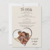 Einfache Strandfarbe Hochzeitsdetails und Foto Einladung (Rückseite)