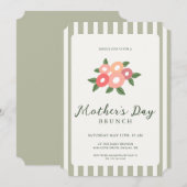 Einfache Streifen Blumen Muttertags-Brunch Einladung (Vorne/Hinten)
