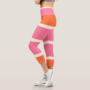 Einfache Streifen in Rosa, Orange und Creme Capri Leggings