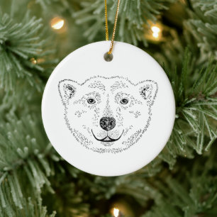 Einfache Strichzeichnung eines Eisbärkopfes mit Te Keramik Ornament