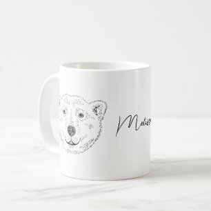 Einfache Strichzeichnung eines Eisbärkopfs mit Nam Kaffeetasse