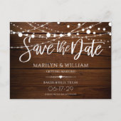 Einfache String-Leuchten Rustikale Save the Date P Ankündigungspostkarte (Vorderseite)