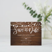 Einfache String-Leuchten Rustikale Save the Date P Ankündigungspostkarte (Stehend Vorderseite)