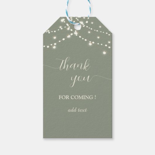 Einfache Stringlichter in Salbeigrün Danke Geschenkanhänger (Vorderseite)
